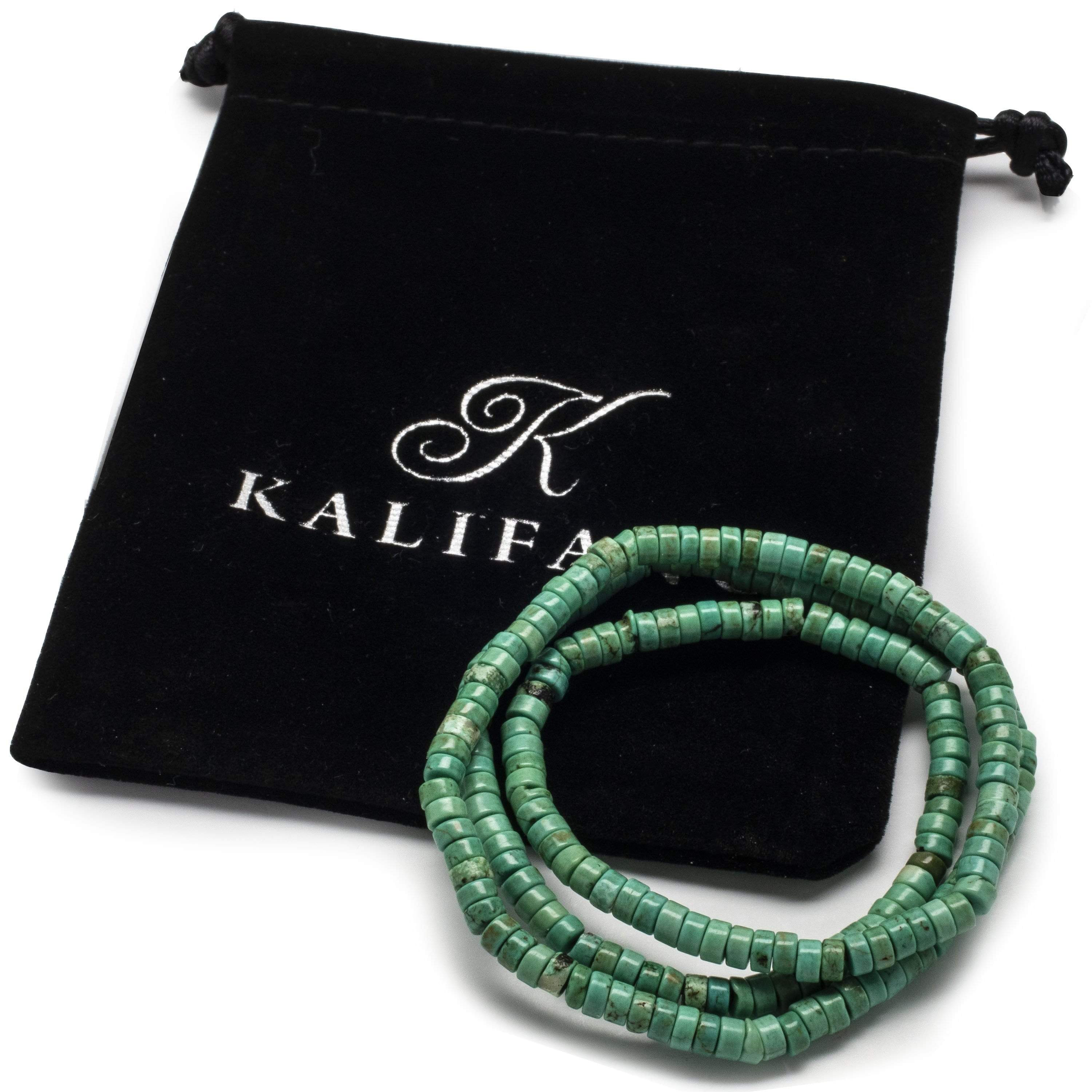 Kalifano Gemstone Bracelets AAA Grade Natural Turquoise 14mm Natural Gemstone Bead Elastic Bracelet GOLD-BGP-033