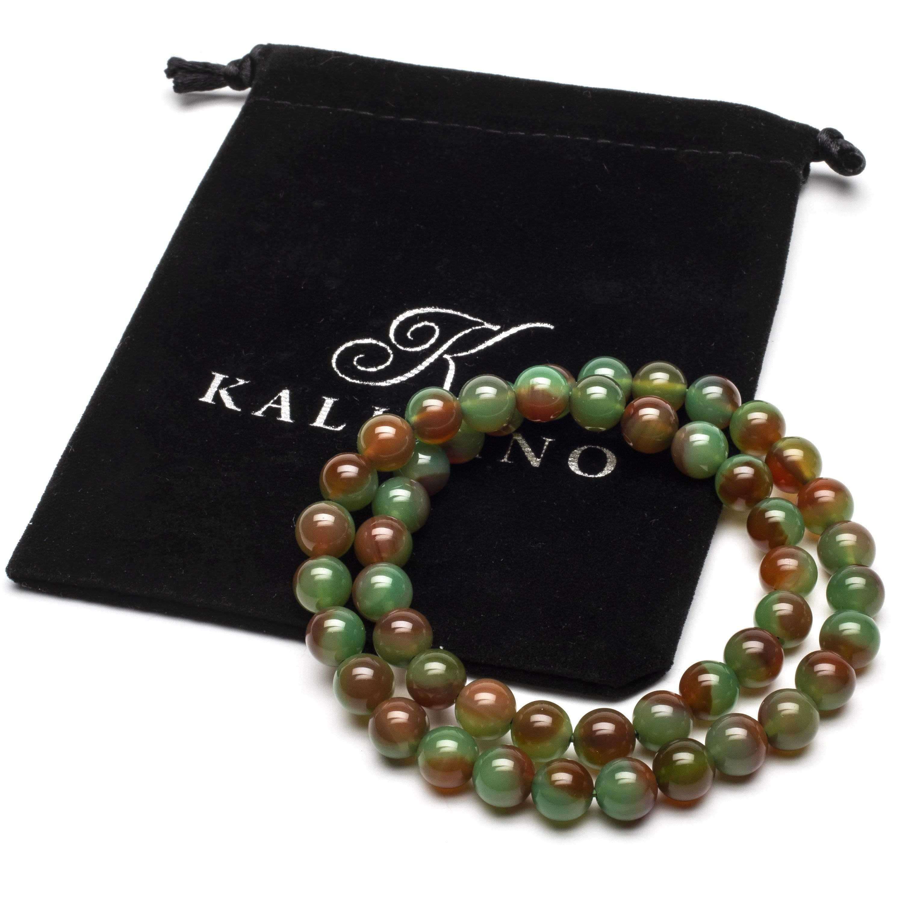 Kalifano Gemstone Bracelets Agate 8.5mm Beads Double Wrap Elastic Gemstone Bracelet WHITE-BGI2-033