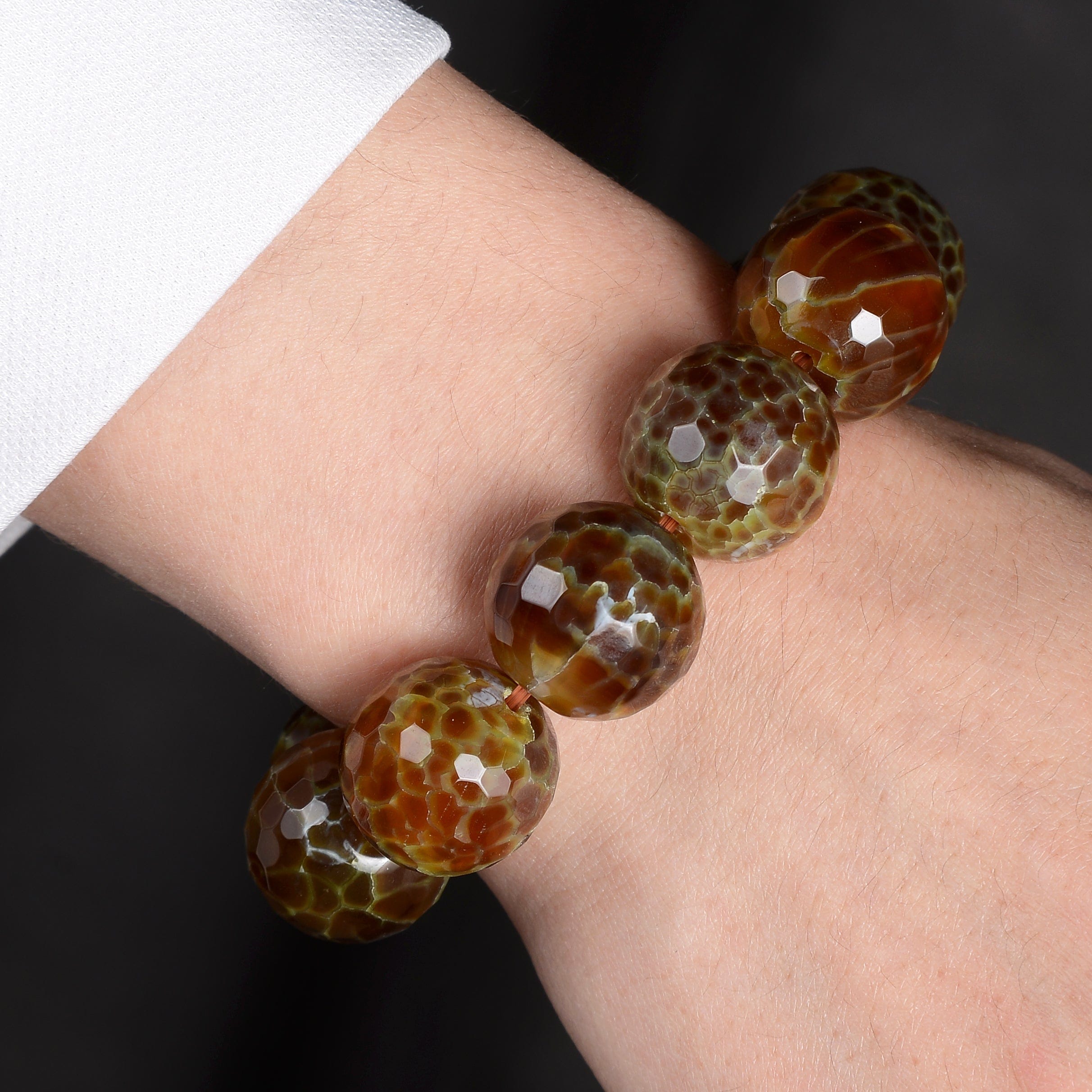 Kalifano Gemstone Bracelets Agate Faceted Natural Gemstone Bead Elastic Bracelet PLAT-BGP-025