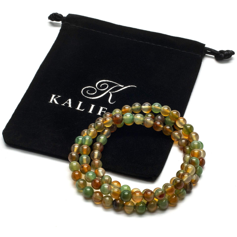 Kalifano Gemstone Bracelets Agate Gemstone Bead Triple Wrap Elastic Gemstone Bracelet WHITE-BGI3-022
