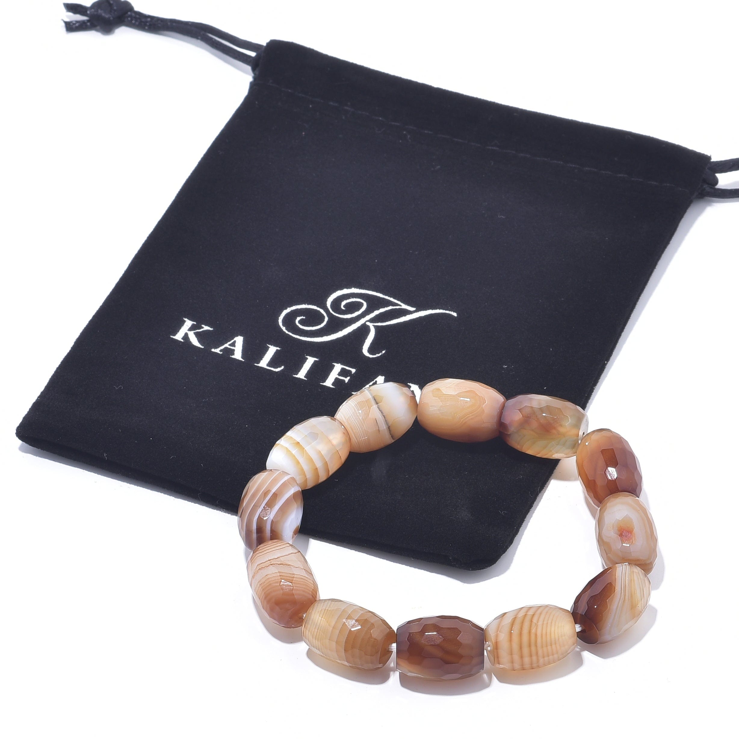 Kalifano Gemstone Bracelets Agate Natural Gemstone Elastic Bracelet GOLD-BGP-060