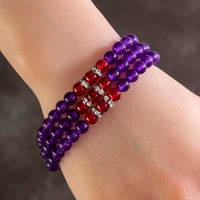 Amethyst 6mm Beads with Strawberry Agate Crystal Accent Beads Triple Wrap Elastic Gemstone Bracelet Main Image