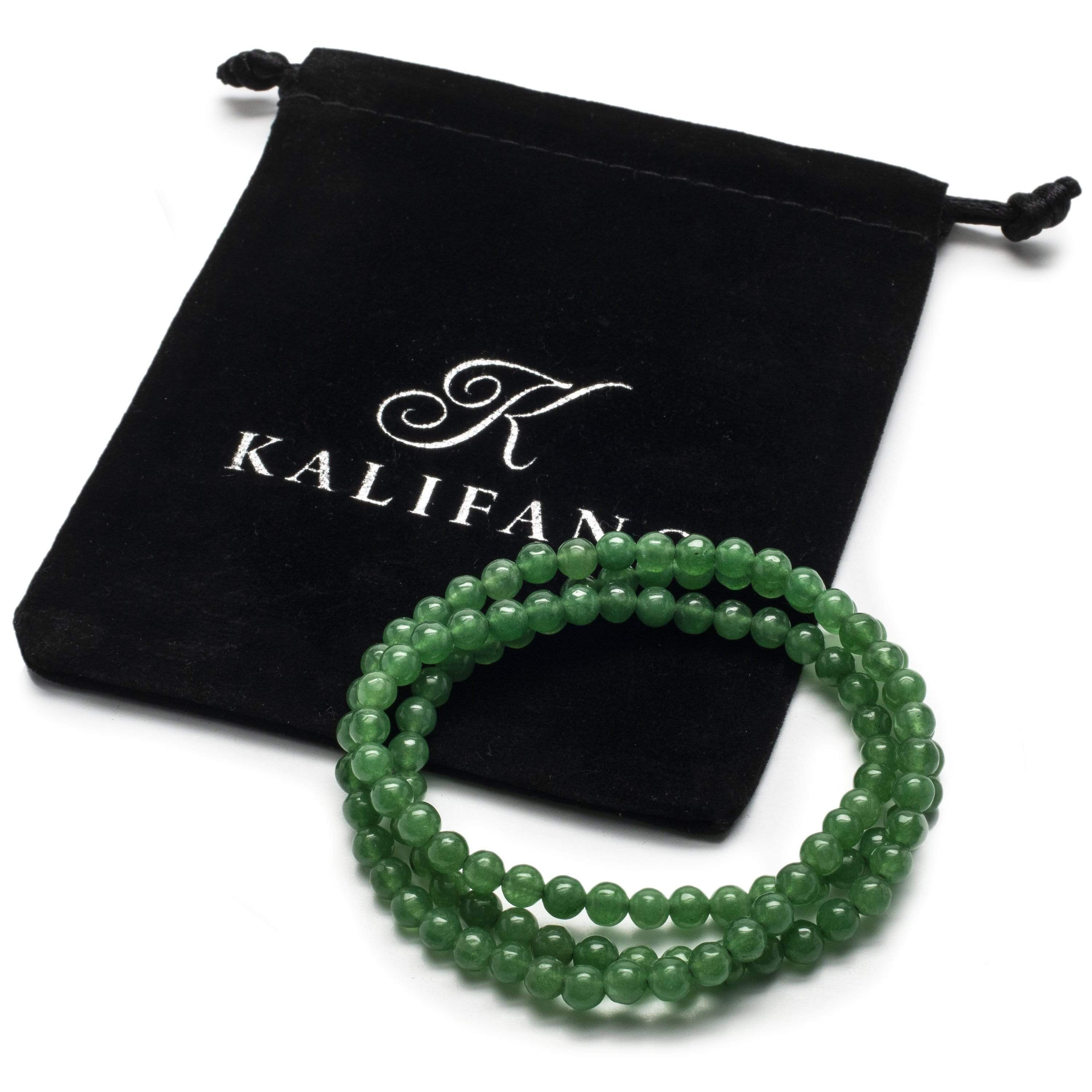 Kalifano Gemstone Bracelets Aventurine 5mm Gemstone Beads Triple Wrap Elastic Bracelet WHITE-BGI3-010