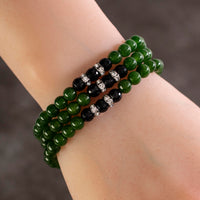 Aventurine 6mm Beads with Black Agate and Crystal Accent Beads Triple Wrap Elastic Gemstone Bracelet Main Image