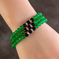 Aventurine 6mm Beads with Black Agate and Crystal Accent Beads Triple Wrap Elastic Gemstone Bracelet Main Image