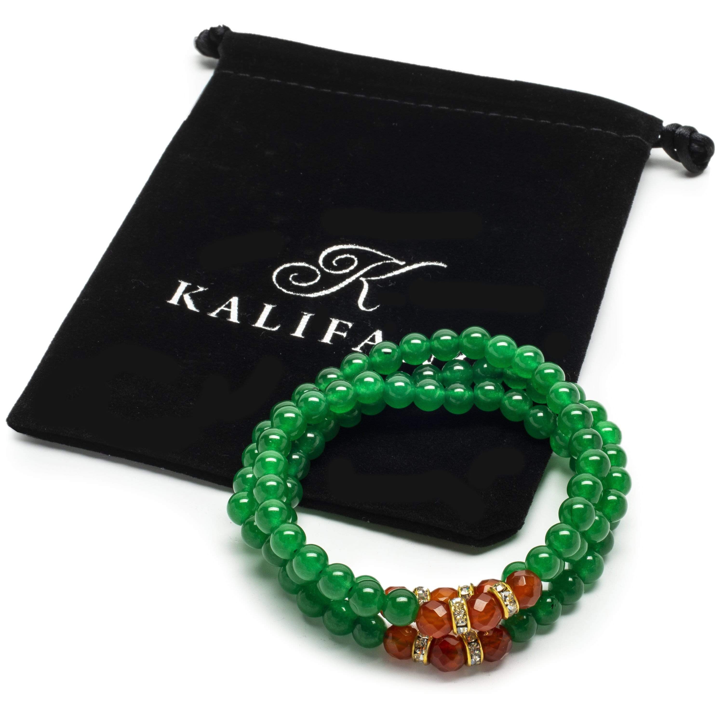 Kalifano Gemstone Bracelets Aventurine 6mm Beads with Carnelian and Gold Color Crystal Accent Beads Triple Wrap Elastic Gemstone Bracelet WHITE-BGI3-054
