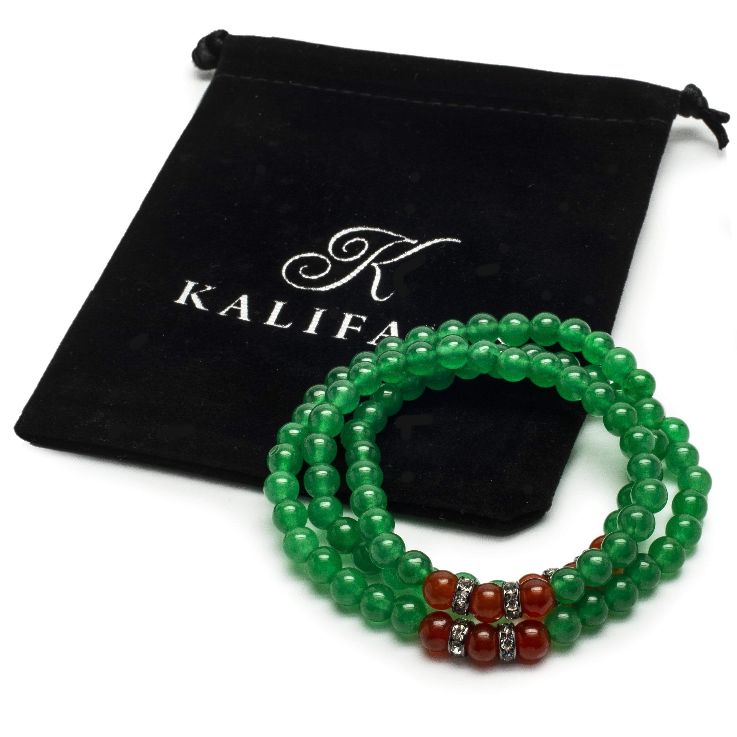 Kalifano Gemstone Bracelets Aventurine 6mm Beads with Carnelian and Silver Color Crystal Accent Beads Triple Wrap Elastic Gemstone Bracelet WHITE-BGI3-055