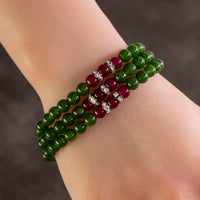 Aventurine 6mm Beads with Fuchsia Agate Crystal Accent Beads Triple Wrap Elastic Gemstone Bracelet Main Image