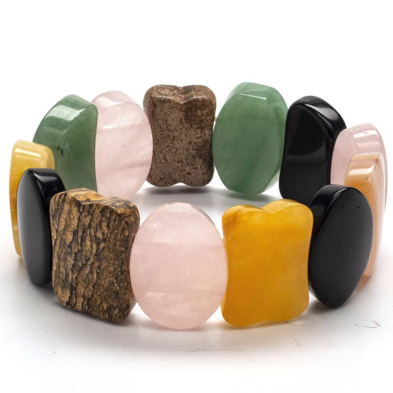 Kalifano Gemstone Bracelets Aventurine, Rose Quartz, Petrified Wood, Butter Jade, & Black Agate Multi Natural Gemstone Elastic Bracelet PLAT-BGP-005