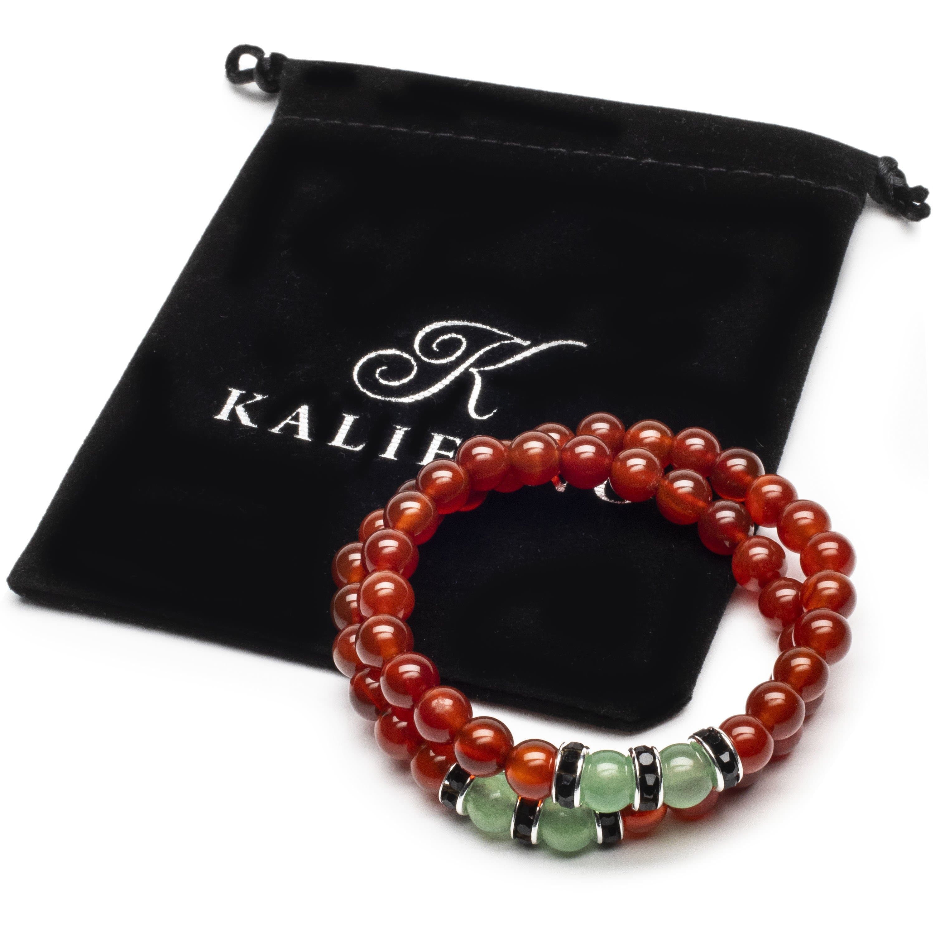 Kalifano Gemstone Bracelets Beads with Aventurine and Crystal Accent Beads Triple Wrap Elastic Gemstone Bracelet WHITE-BGI2-041