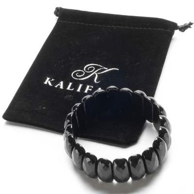 Kalifano Gemstone Bracelets Black Agate Elastic Gemstone Bracelet RED-BGP-001