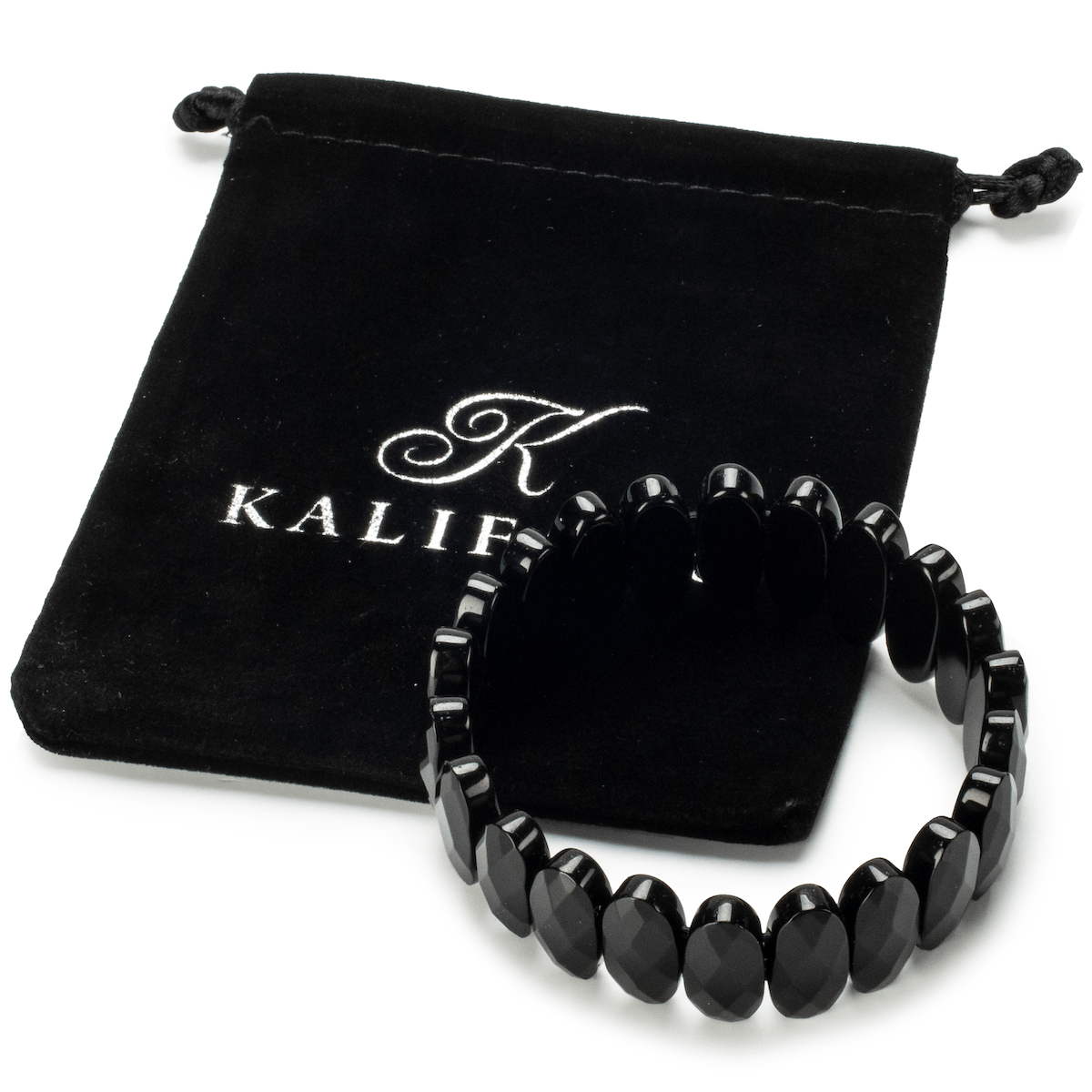 Kalifano Gemstone Bracelets Black Agate Elastic Gemstone Bracelet RED-BGP-006