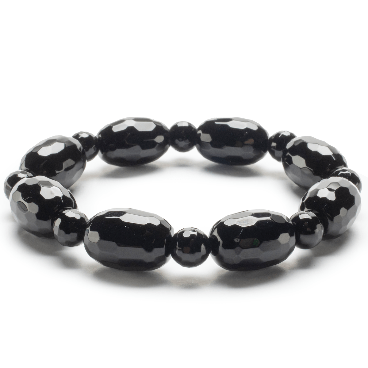 Kalifano Gemstone Bracelets Black Agate Elastic Gemstone Bracelet RED-BGP-010