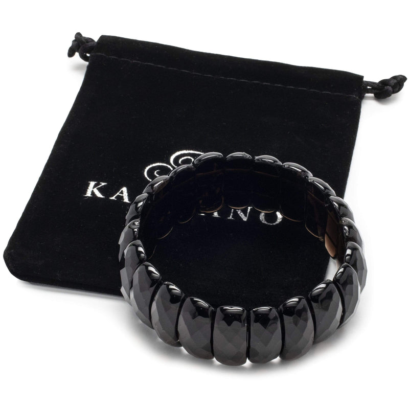 Kalifano Gemstone Bracelets Black Agate Faceted Natural Gemstone Elastic Bracelet GOLD-BGP-027