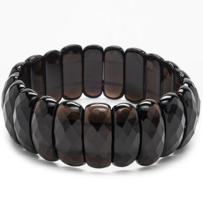 Kalifano Gemstone Bracelets Black Agate Faceted Natural Gemstone Elastic Bracelet GOLD-BGP-027