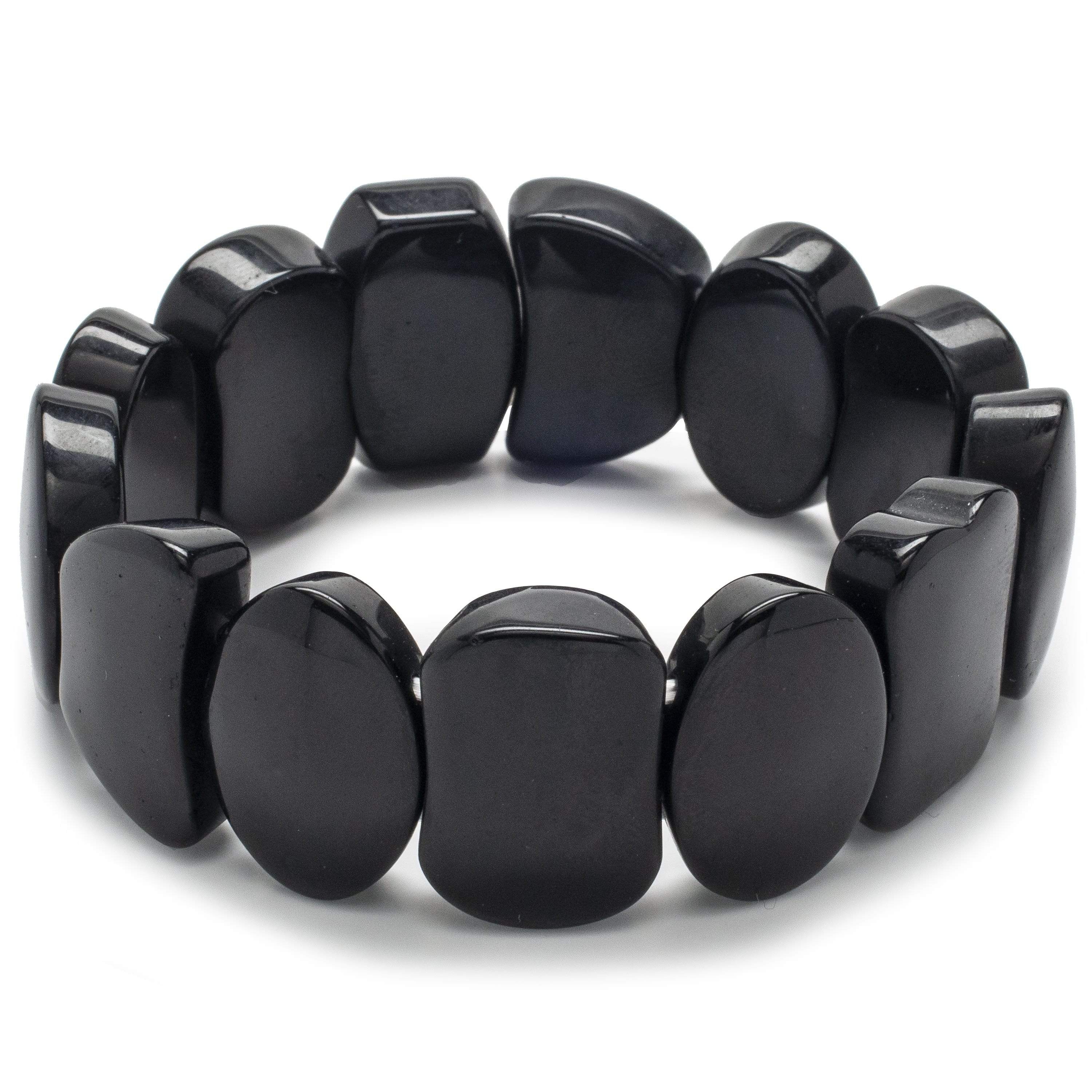 Kalifano Gemstone Bracelets Black Agate Stretch Natural Gemstone Bracelet GOLD-BGP-012