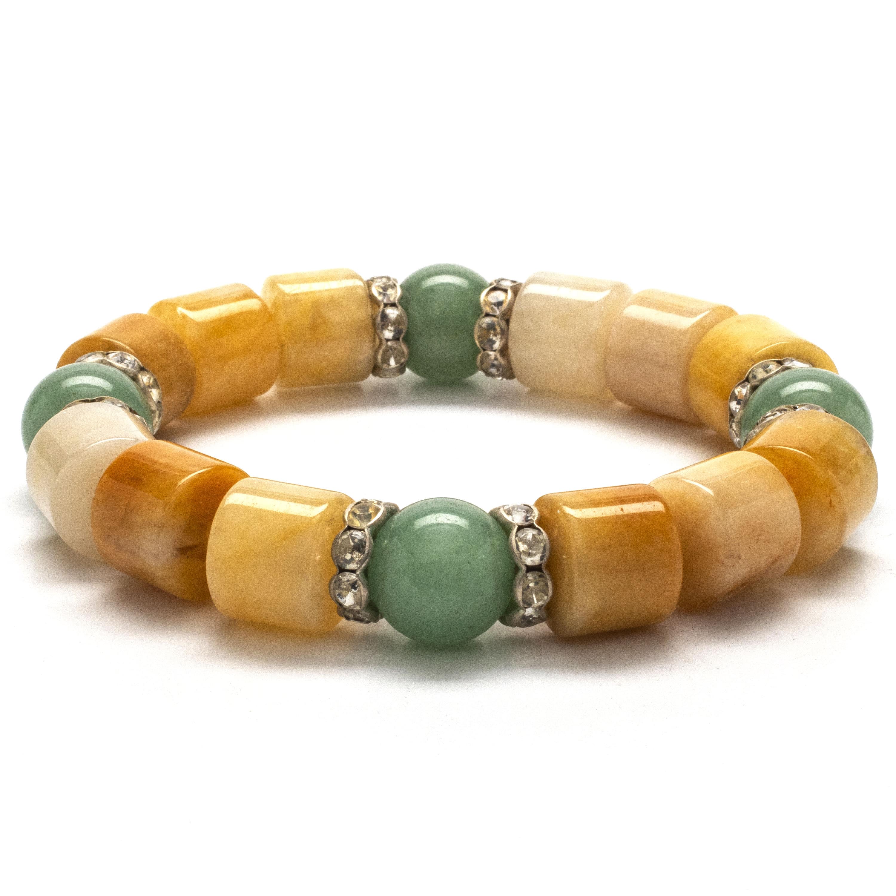 Kalifano Gemstone Bracelets Butter Jade and Aventurine with Crystal Accents Gemstone Elastic Bracelet WHITE-BGP-036