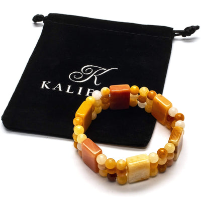 Kalifano Gemstone Bracelets Butter Jade Rectangular and Circular Bead Gemstone Bracelet WHITE-BGP-001