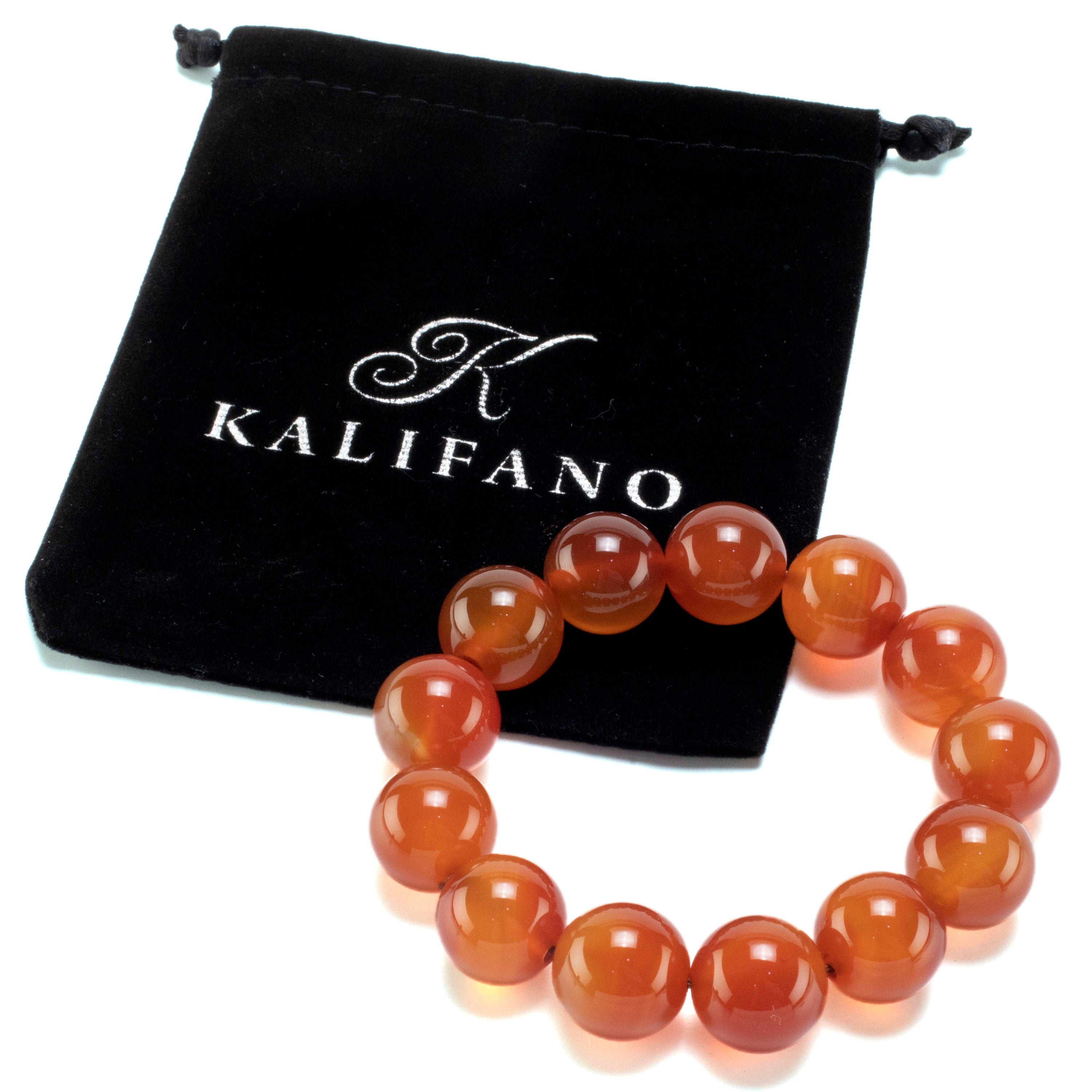 Kalifano Gemstone Bracelets Carnelian 16mm Round Bead Gemstone Elastic Bracelet BLUE-BGP-003