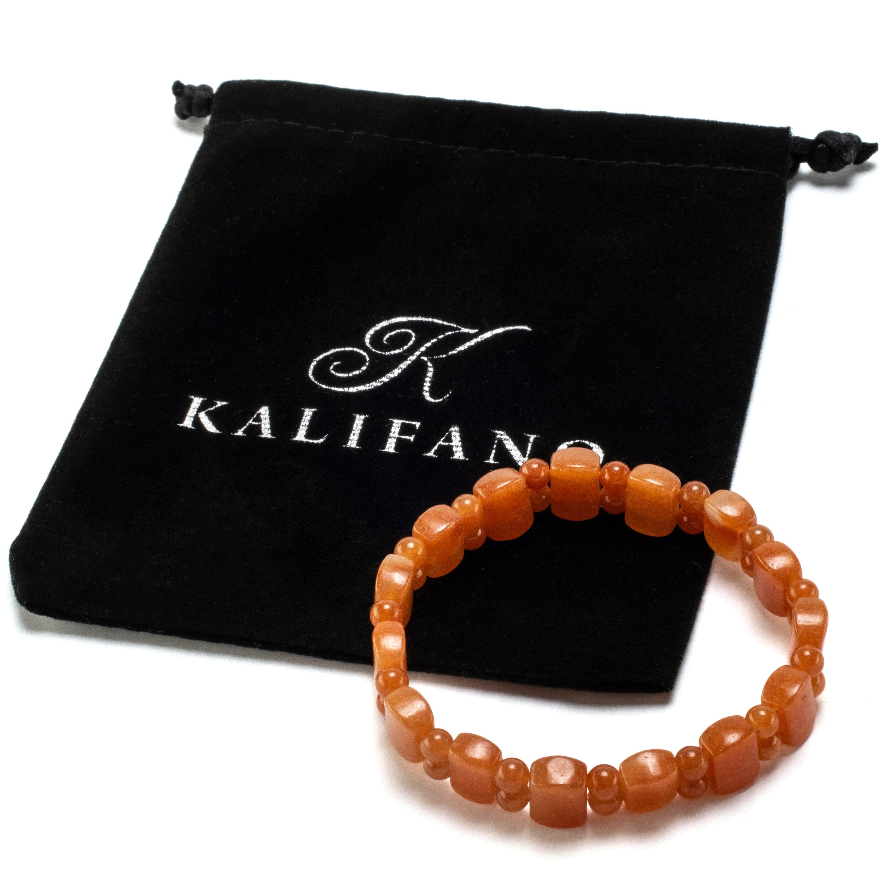 Kalifano Gemstone Bracelets Carnelian Rectangular and Round Gemstone Elastic Bracelet BLUE-BGP-049