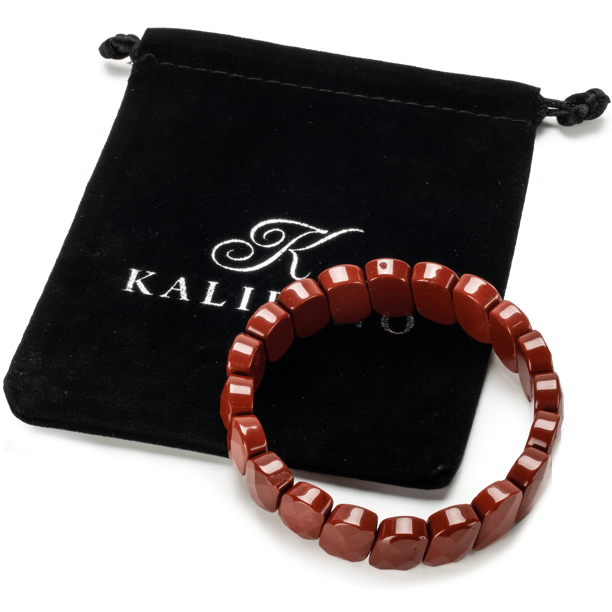 Kalifano Gemstone Bracelets Diagonal Faceted Carnelian Gemstone Elastic Bracelet RED-BGP-017