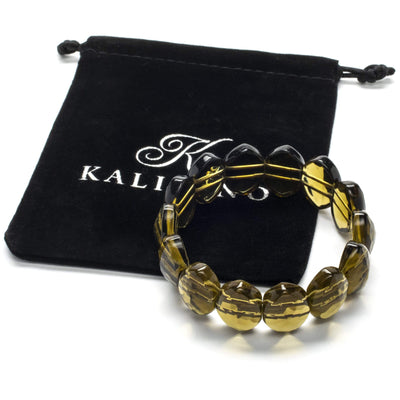 Kalifano Gemstone Bracelets Diamond Shape Smokey Quartz Faceted Gemstone Elastic Bracelet WHITE-BGP-017