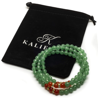 Kalifano Gemstone Bracelets Faceted Aventurine 6mm Beads with Carnelian and Gold Crystal Accent Beads Triple Wrap Elastic Gemstone Bracelet WHITE-BGI3-050