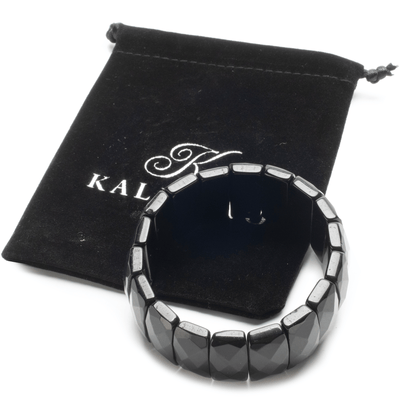 Kalifano Gemstone Bracelets Faceted Black Agate Elastic Gemstone Bracelet RED-BGP-007