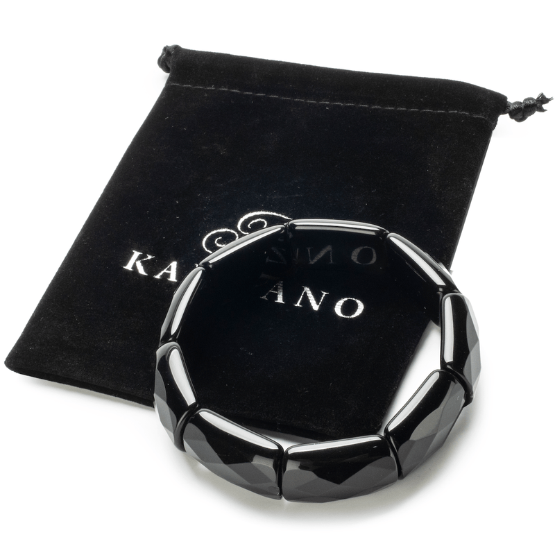 Kalifano Gemstone Bracelets Faceted Black Agate Elastic Gemstone Bracelet RED-BGP-009