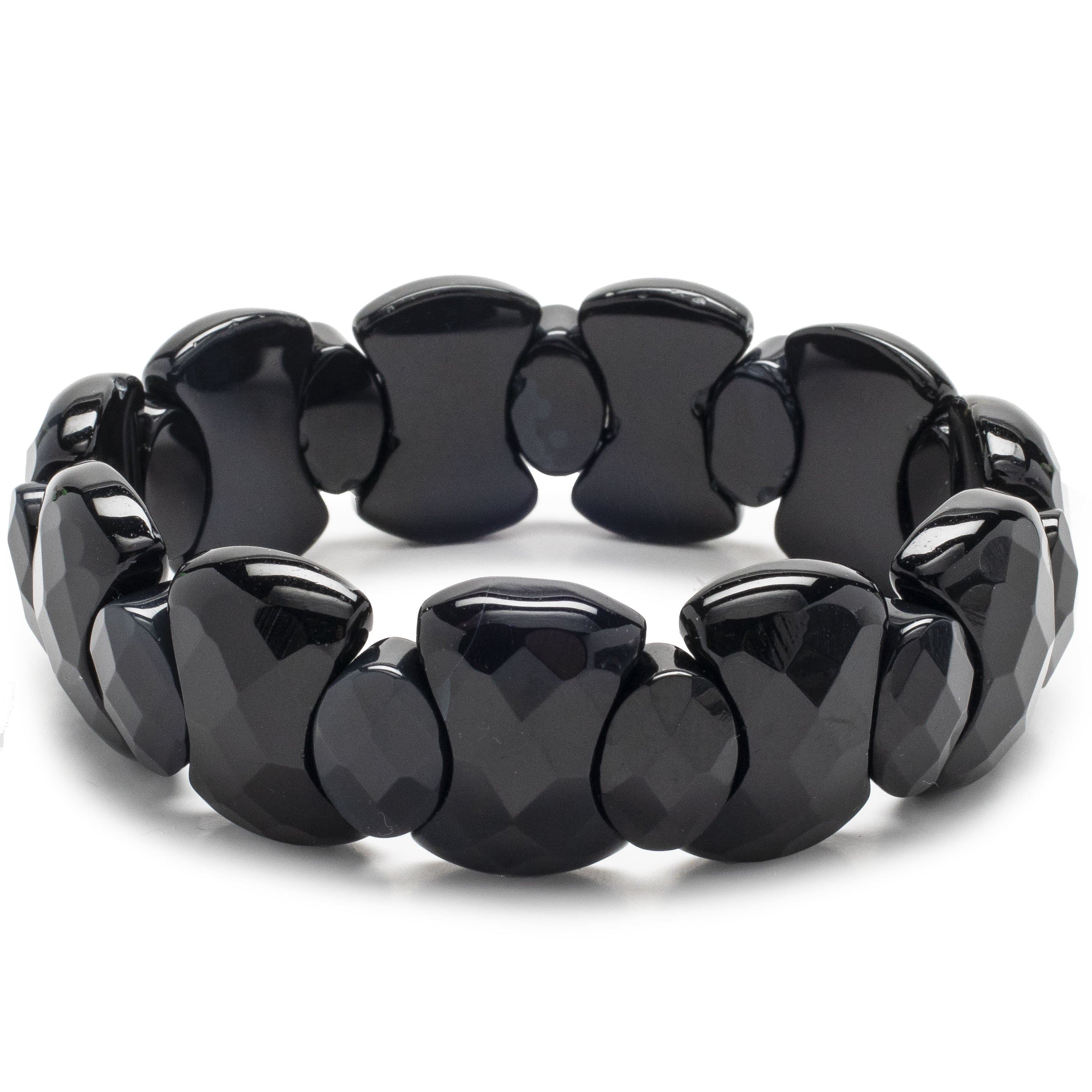 Kalifano Gemstone Bracelets Faceted Black Agate Stretch Natural Gemstone Bracelet GOLD-BGP-003
