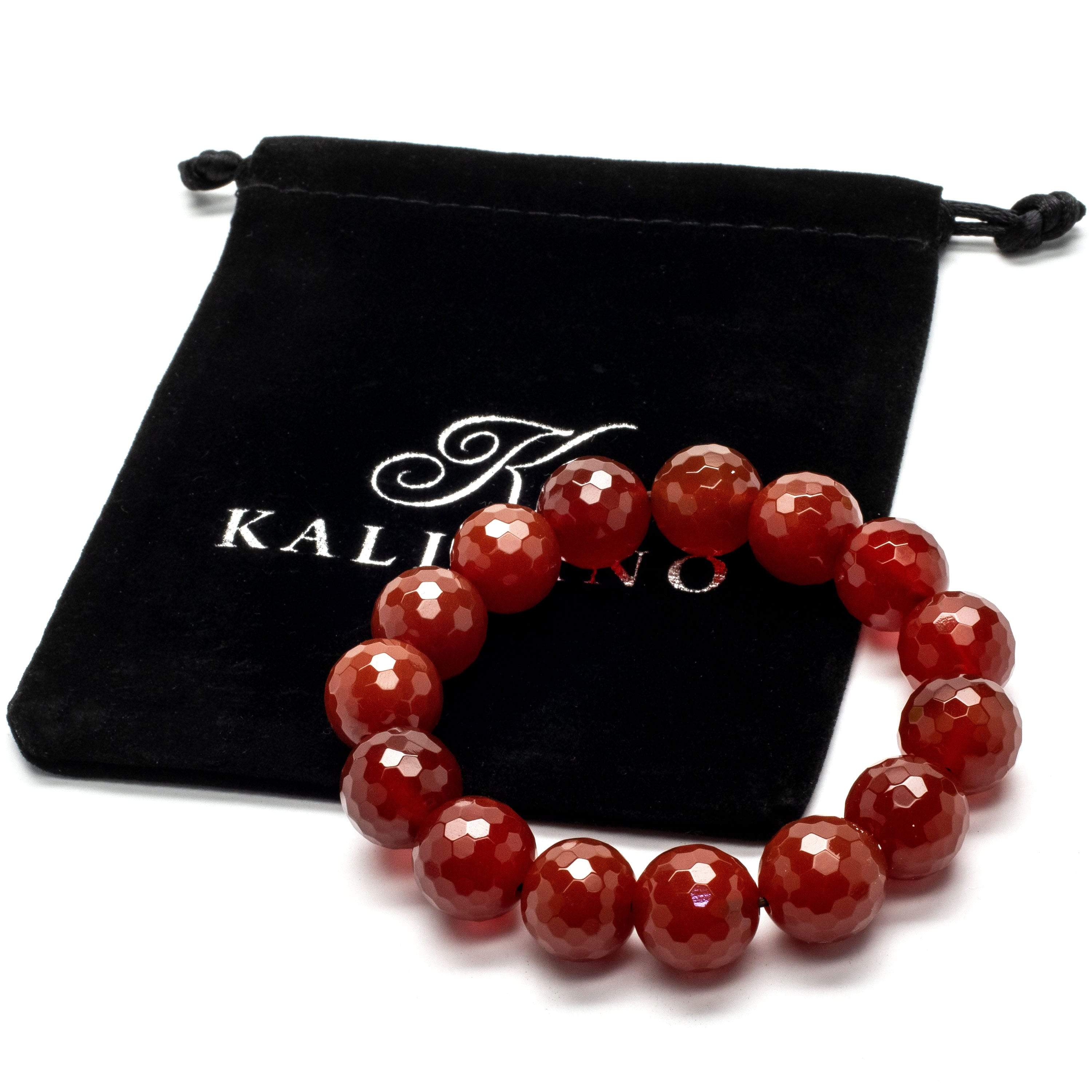 Kalifano Gemstone Bracelets Faceted Carnelian 14mm Gemstone Bead Elastic Bracelet WHITE-BGP-035
