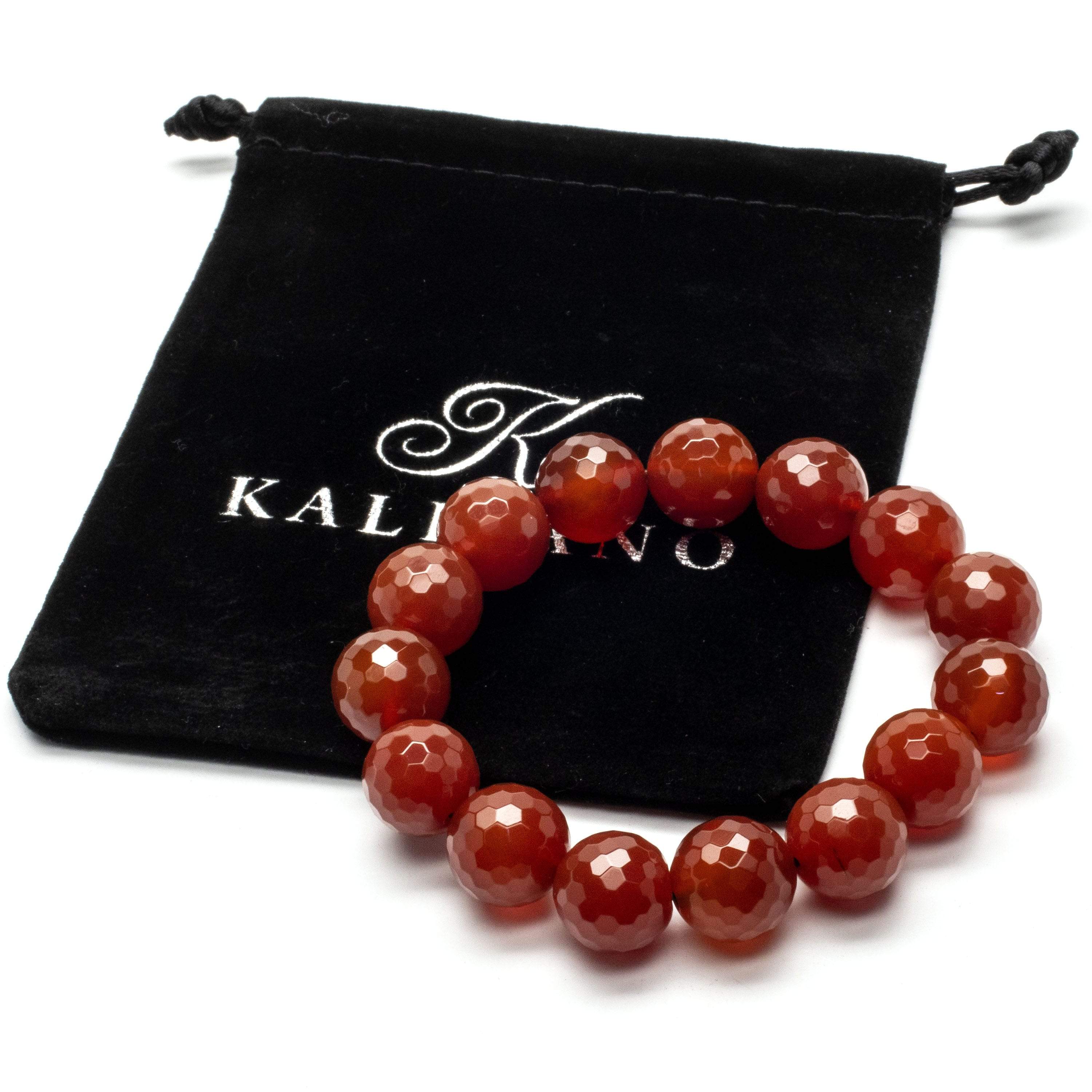 Kalifano Gemstone Bracelets Faceted Carnelian 14mm Gemstone Bead Elastic Bracelet WHITE-BGP-047