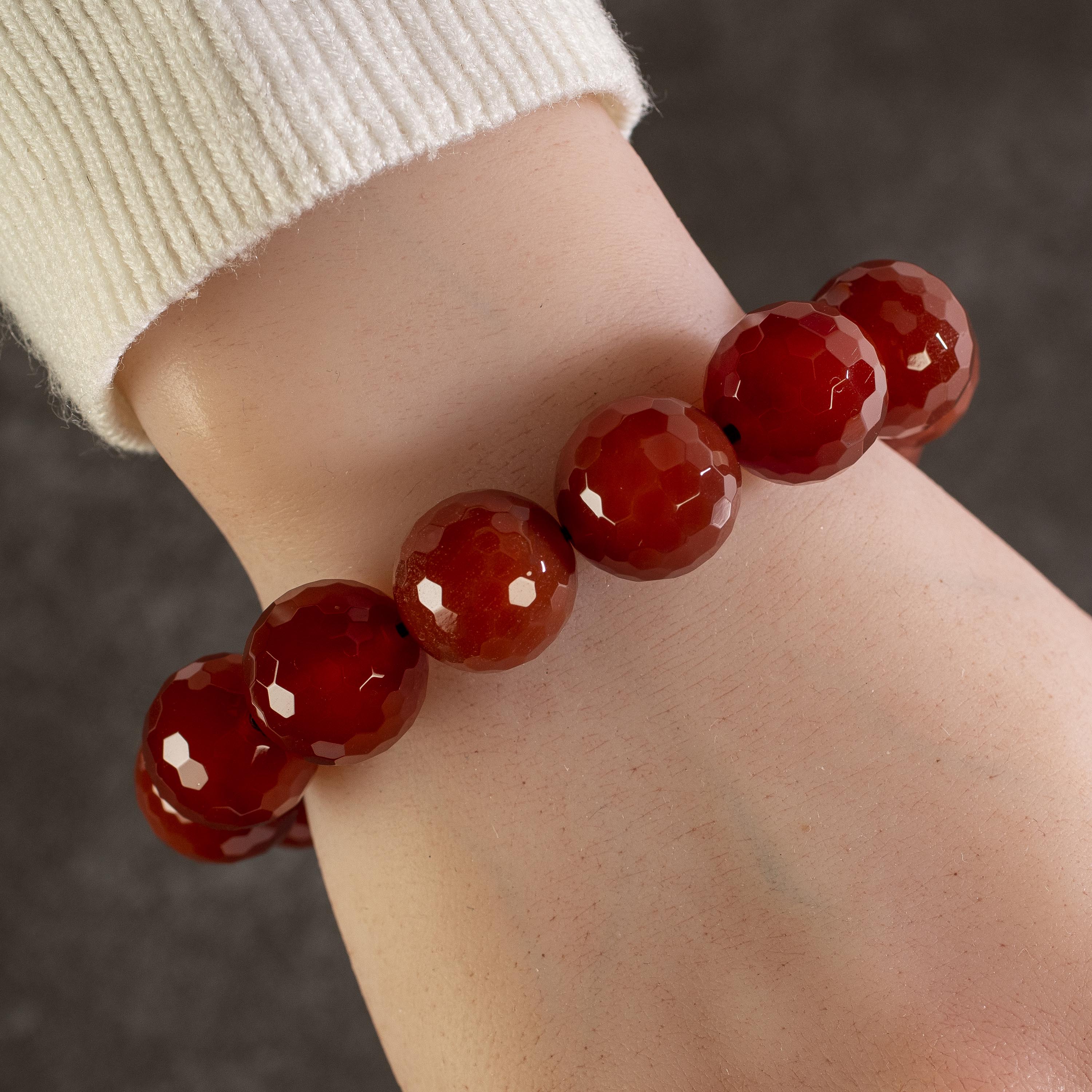 KALIFANO | Faceted Carnelian 16mm Gemstone Bead Bracelet for Sale