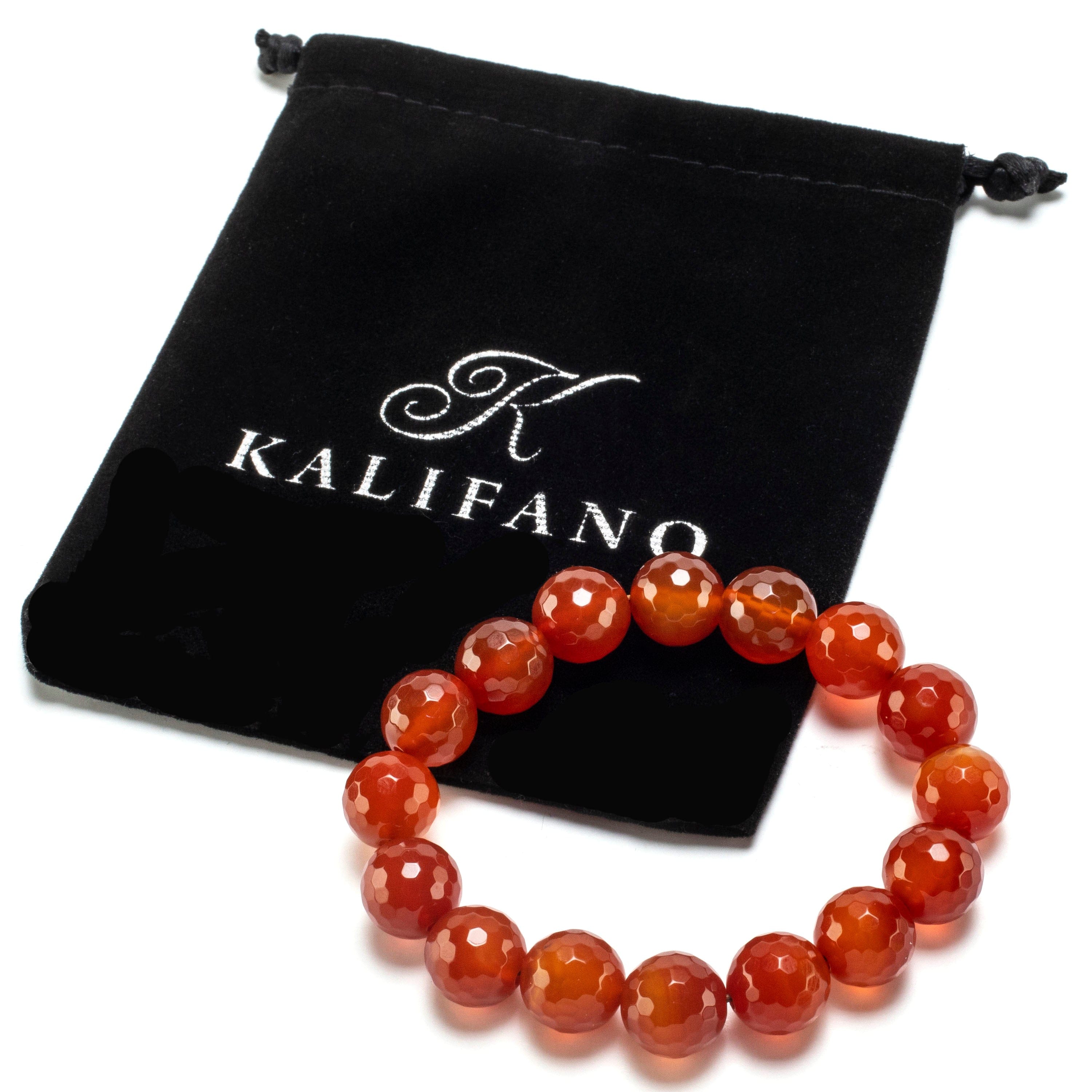 Kalifano Gemstone Bracelets Faceted Carnelian 7mm Round Beads Gemstone Elastic Bracelet BLUE-BGP-051