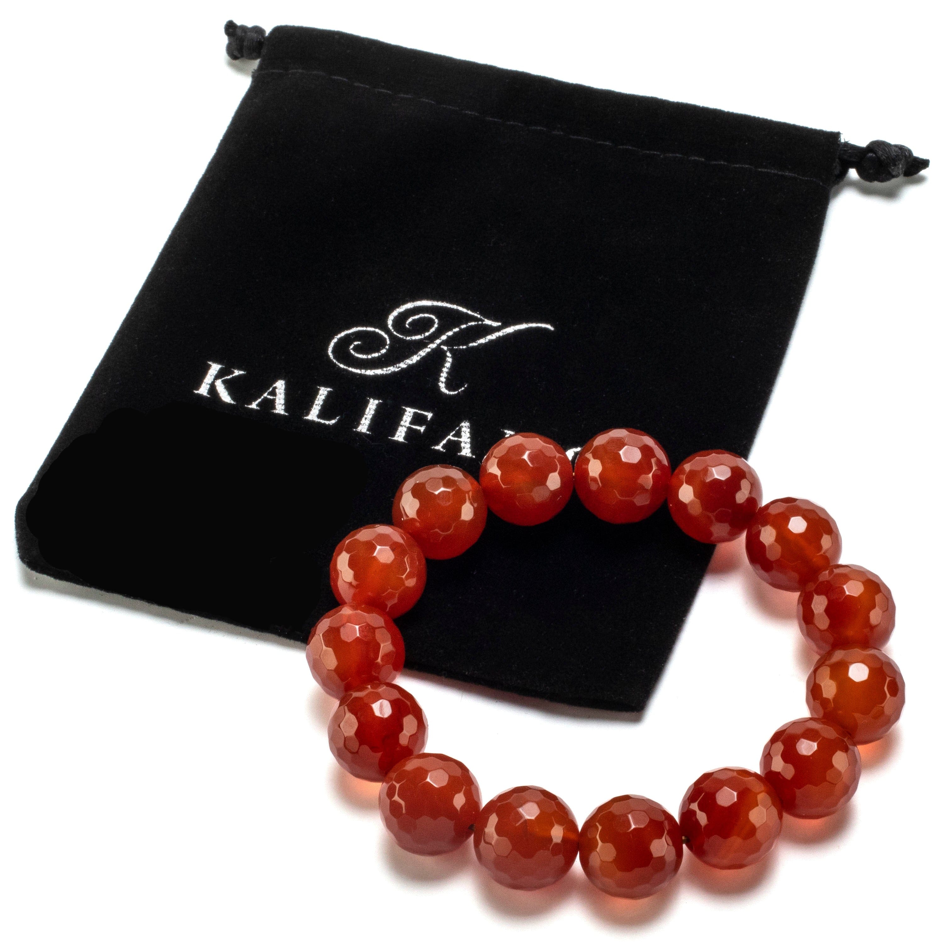Kalifano Gemstone Bracelets Faceted Carnelian 9mm Round Beads Gemstone Elastic Bracelet BLUE-BGP-050