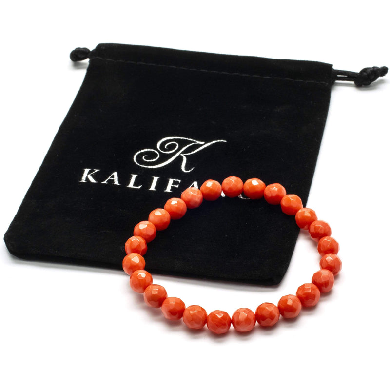 Kalifano Gemstone Bracelets Faceted Color Enhanced Jade 7mm Bead Gemstone Elastic Bracelet WHITE-BGP-005