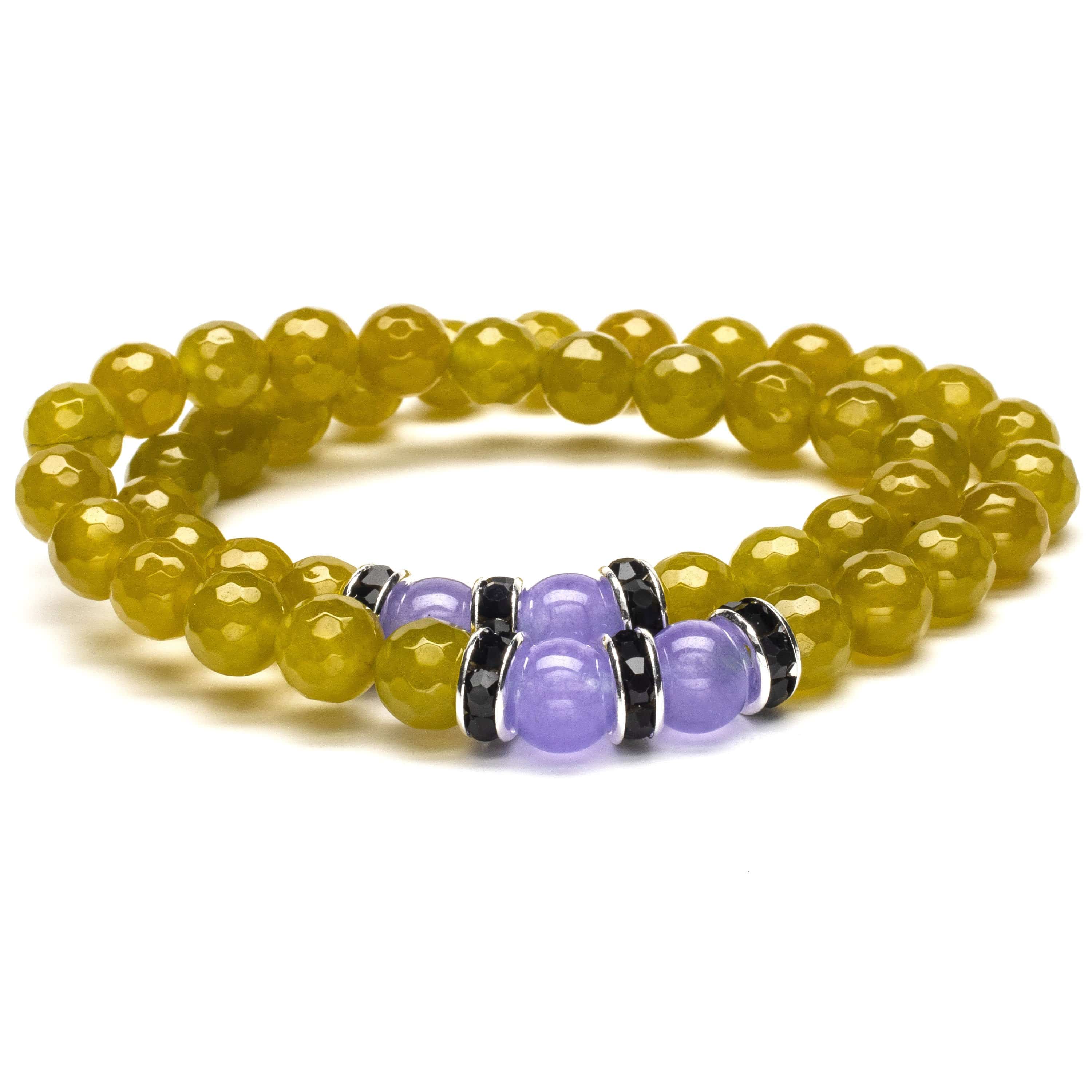 Kalifano Gemstone Bracelets Faceted Green Agate 8mm Beads with Purple  Agate and Black and Silver Accent Beads Double Wrap Elastic Gemstone Bracelet WHITE-BGI2-026