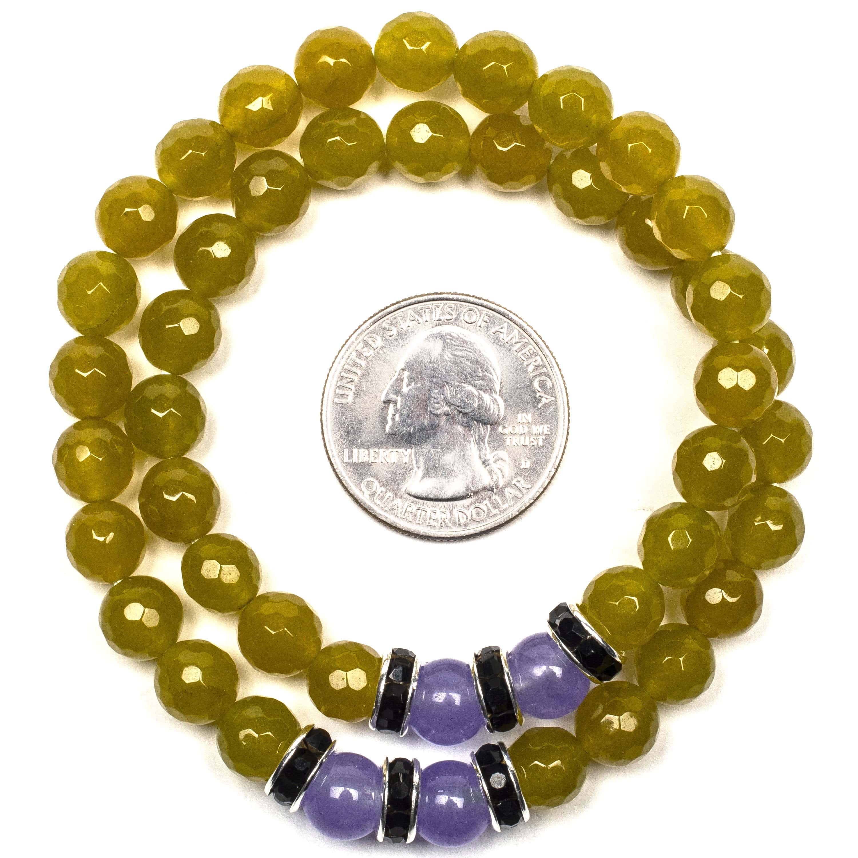 Kalifano Gemstone Bracelets Faceted Green Agate 8mm Beads with Purple  Agate and Black and Silver Accent Beads Double Wrap Elastic Gemstone Bracelet WHITE-BGI2-026