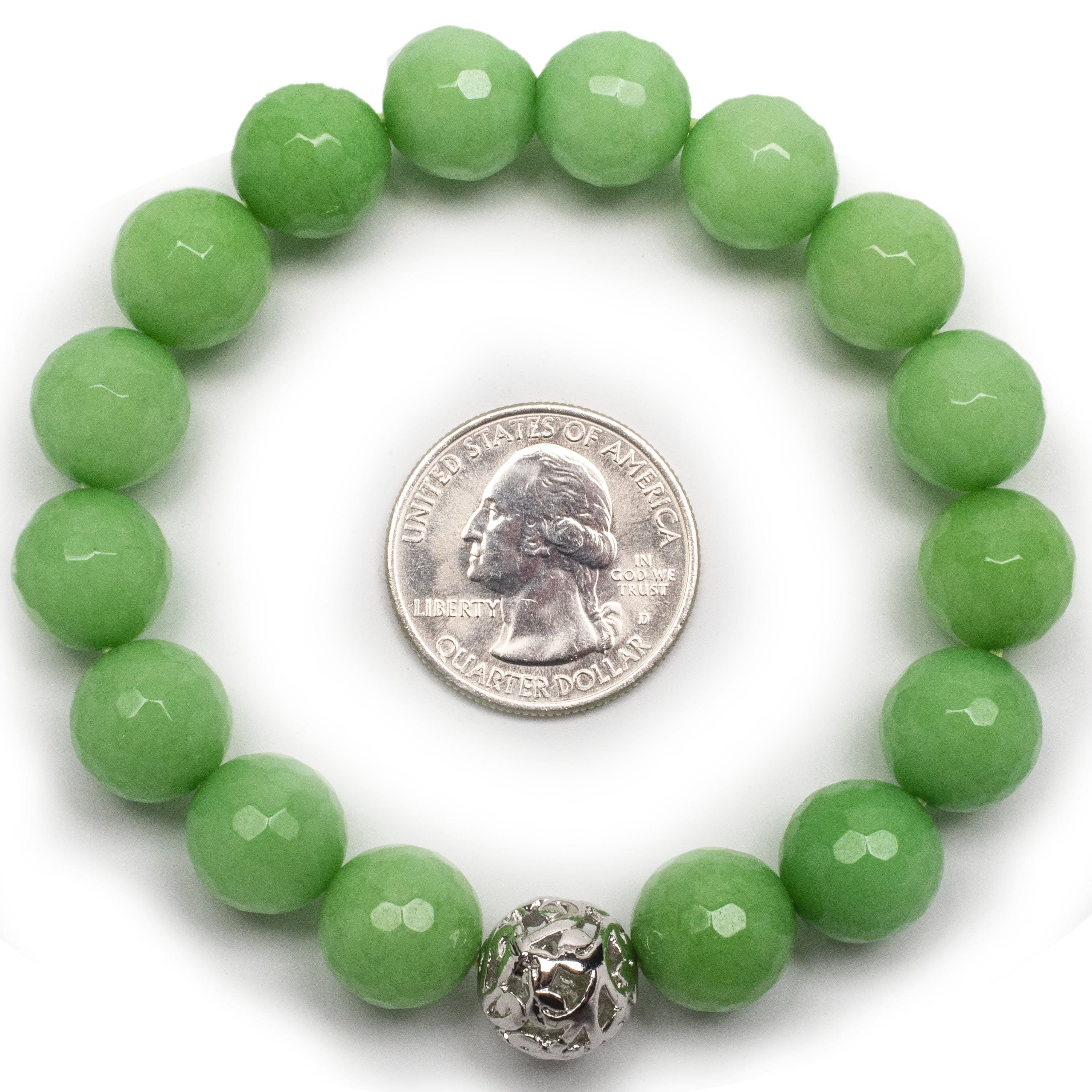 Kalifano Gemstone Bracelets Faceted Green Color Enhanced Jade with Silver Accent Bead Gemstone Elastic Bracelet RED-BGP-041
