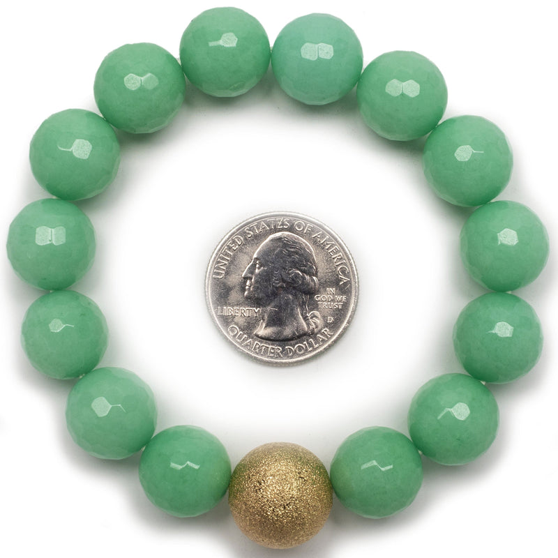 Kalifano Gemstone Bracelets Faceted Mint Color Enhanced Jade with Gold Accent Bead Gemstone Elastic Bracelet RED-BGP-036