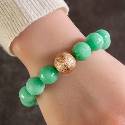 Kalifano Gemstone Bracelets Faceted Mint Color Enhanced Jade with Gold Accent Bead Gemstone Elastic Bracelet RED-BGP-036