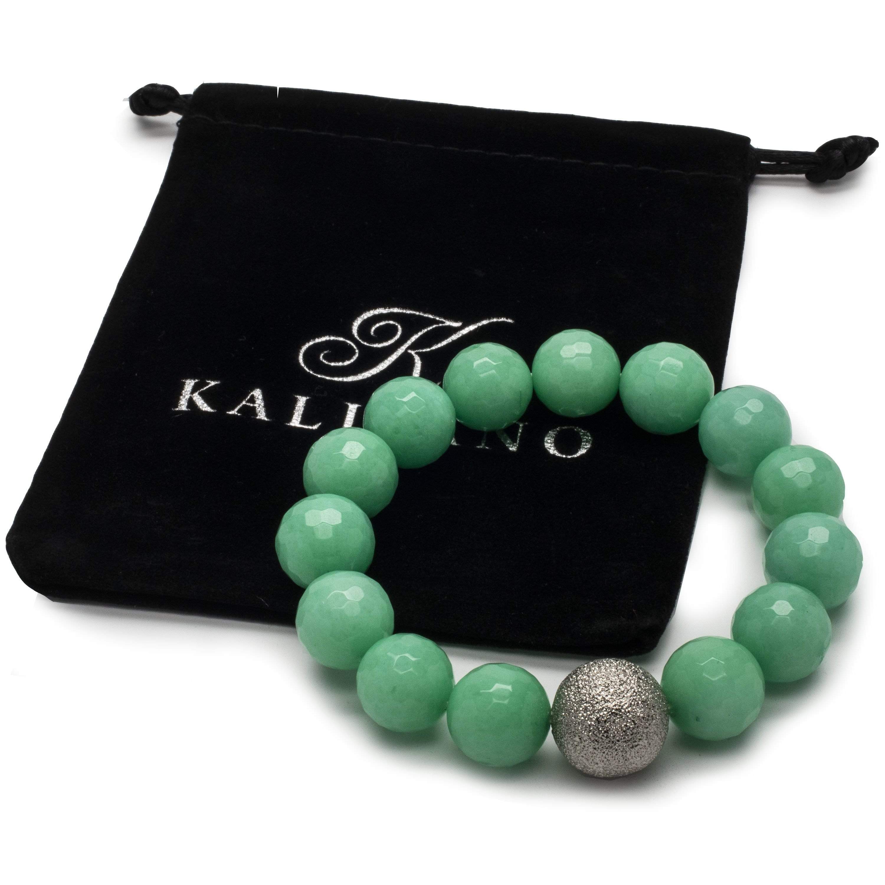 Kalifano Gemstone Bracelets Faceted Mint Color Enhanced Jade with Silver Accent Bead Gemstone Elastic Bracelet RED-BGP-037
