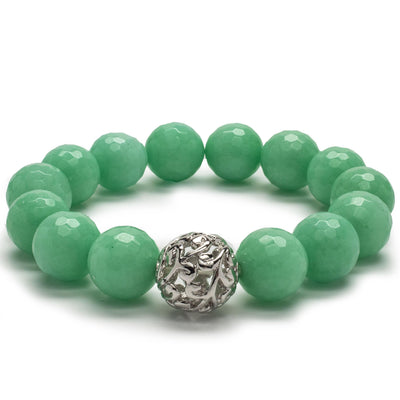 Kalifano Gemstone Bracelets Faceted Mint Color Enhanced Jade with Silver Accent Bead Gemstone Elastic Bracelet RED-BGP-043