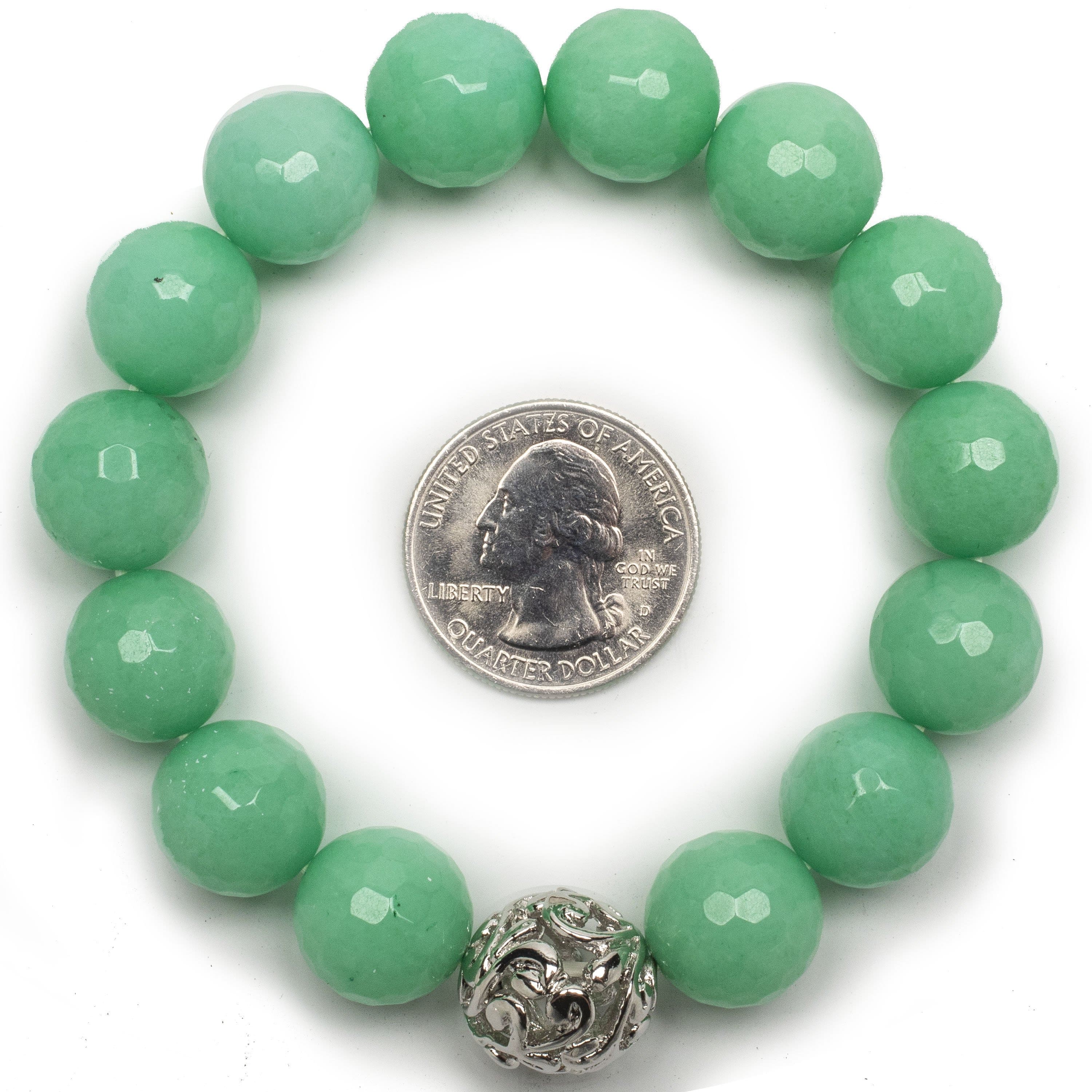 Kalifano Gemstone Bracelets Faceted Mint Color Enhanced Jade with Silver Accent Bead Gemstone Elastic Bracelet RED-BGP-043