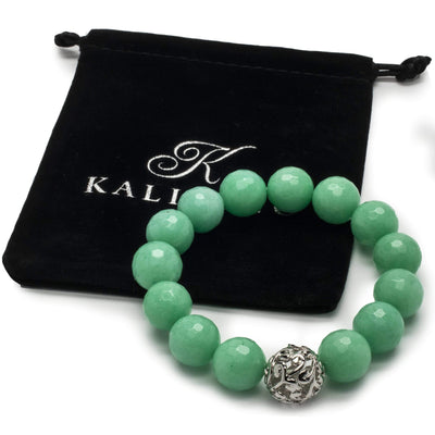Kalifano Gemstone Bracelets Faceted Mint Color Enhanced Jade with Silver Accent Bead Gemstone Elastic Bracelet RED-BGP-043