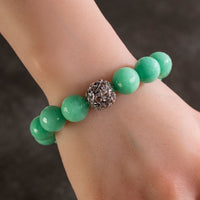 Faceted Mint Color Enhanced Jade with Silver Accent Bead Gemstone Elastic Bracelet Main Image