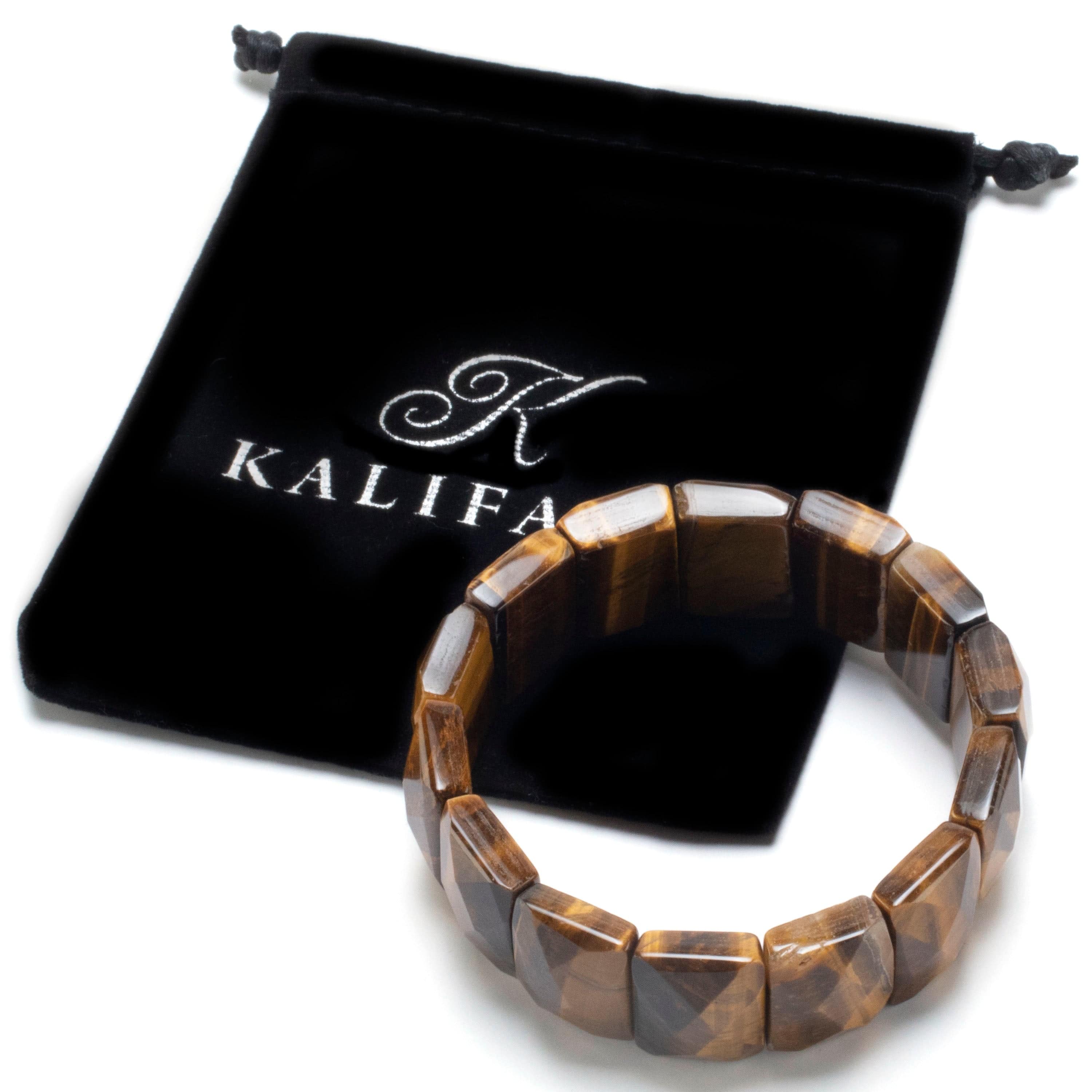 Kalifano Gemstone Bracelets Faceted Rectangular Tiger Eye Gemstone Elastic Bracelet WHITE-BGP-057