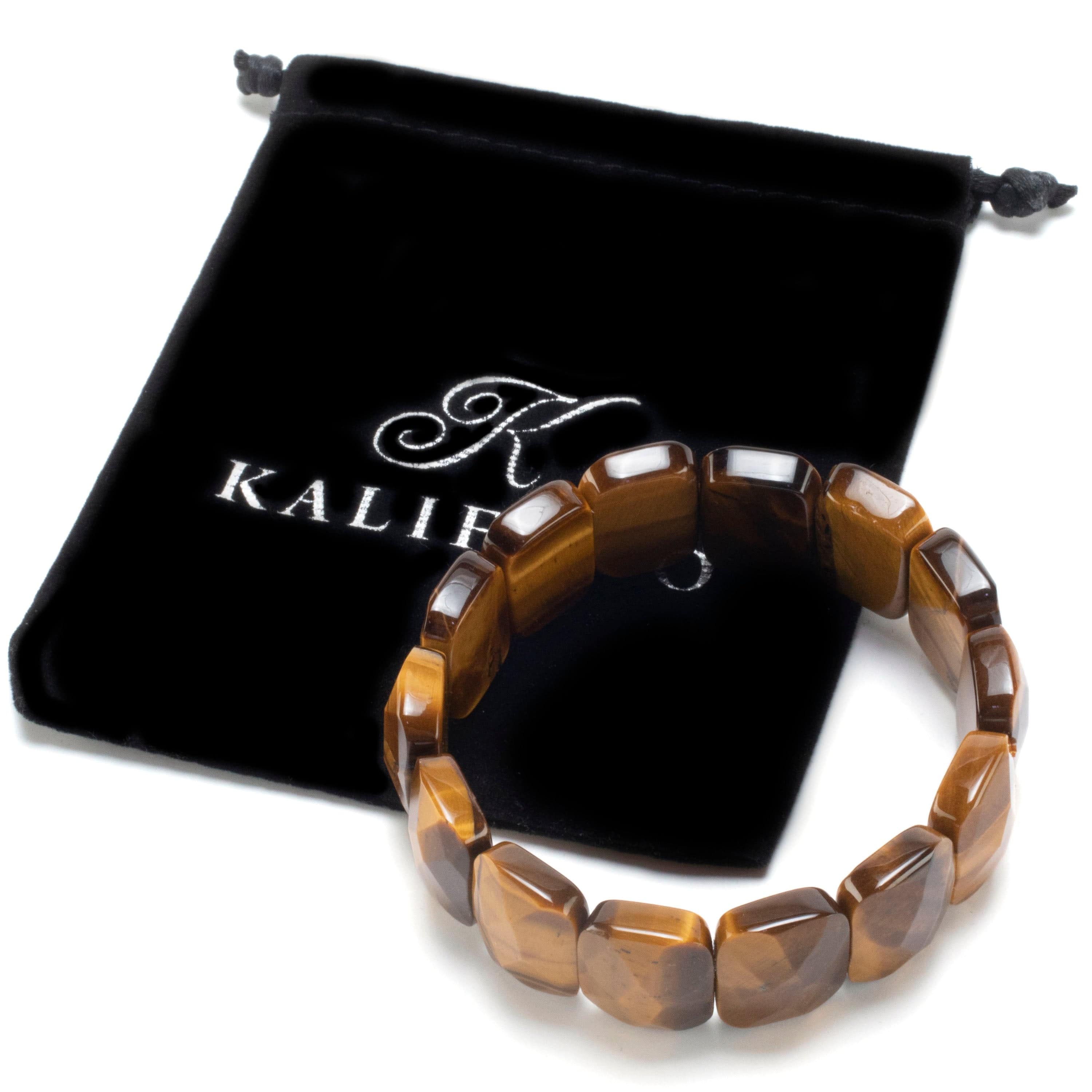 Kalifano Gemstone Bracelets Faceted Tiger Eye Gemstone Elastic Bracelet WHITE-BGP-056