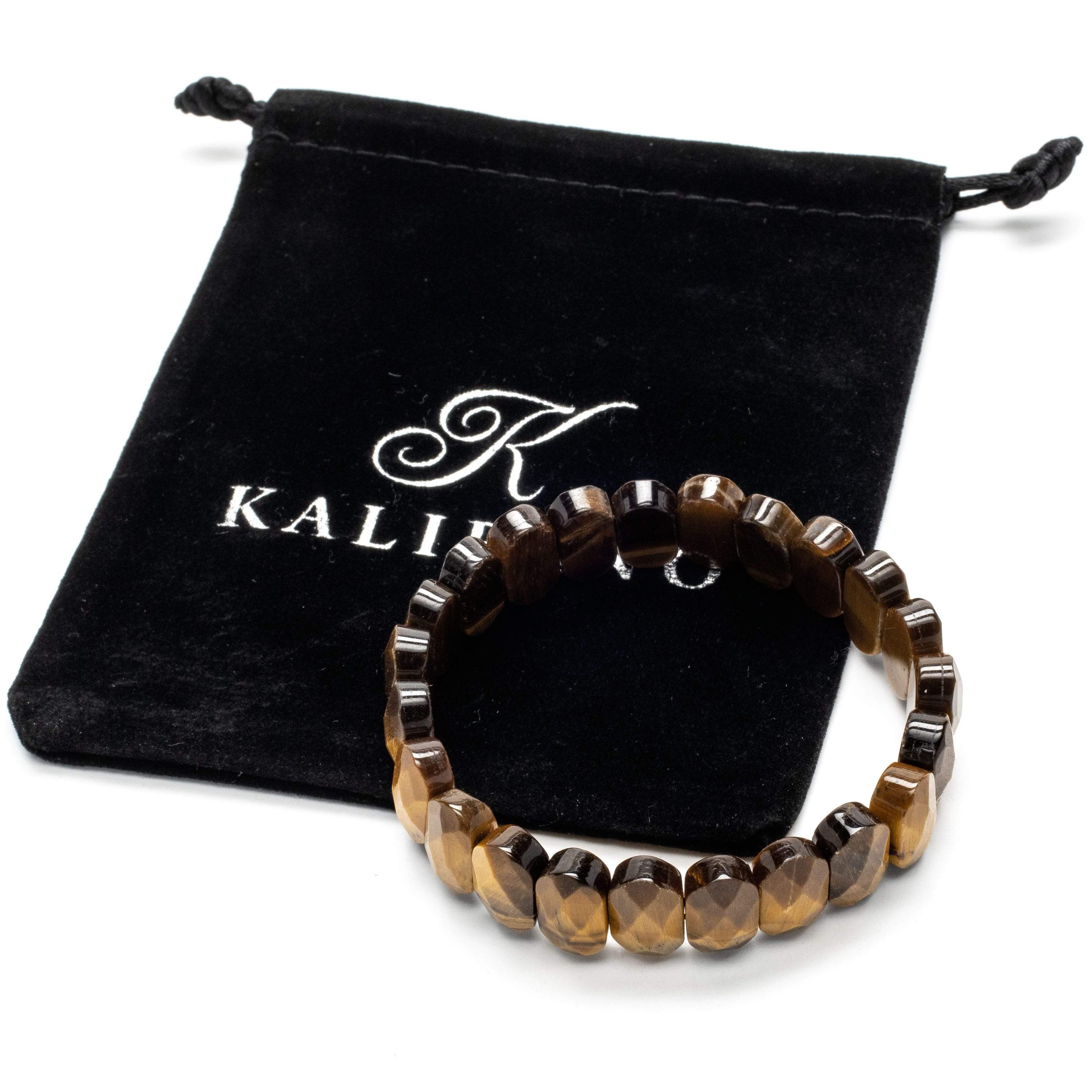 Kalifano Gemstone Bracelets Faceted Tiger Eye Oval Gemstone Elastic Bracelet WHITE-BGP-041