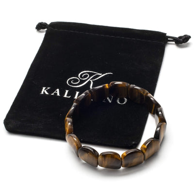 Kalifano Gemstone Bracelets Flat & Oval Tiger Eye Gemstone Elastic Bracelet WHITE-BGP-037